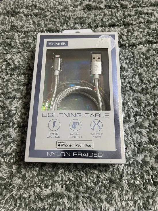Silver Nylon Braided Lightning Cable - 4ft