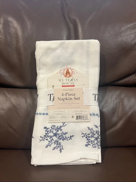 My Texas House White & Blue 4-Piece Cotton Napkin Set