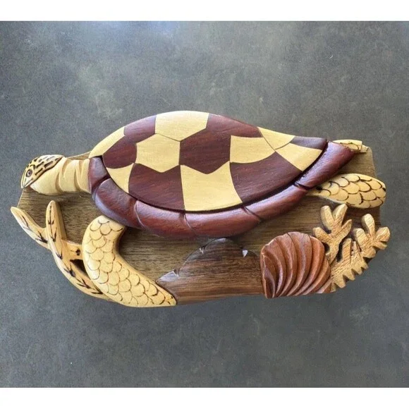 Island Wood Collections Sea Turtle  - Secret Wooden Puzzle Box