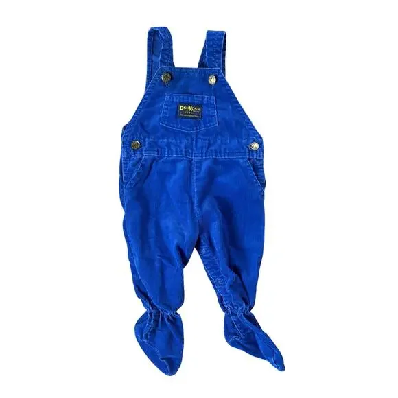 VTG Osh Kosh B' Gosh Dark Wash Denim Footed Vestback Overalls 6/9 Months USA!