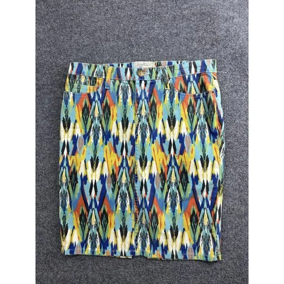 Current Elliott Skirt Womens‎ 29 Multi Color Stiletto Pencil Ikat Denim Print