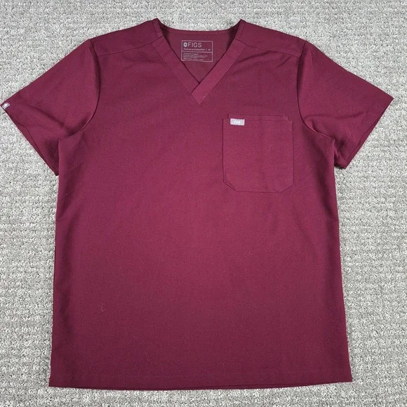 FIGS Leon Scrub Top Mens M Burgundy Maroon V-Neck Short Sleeve FM1500 Medical
