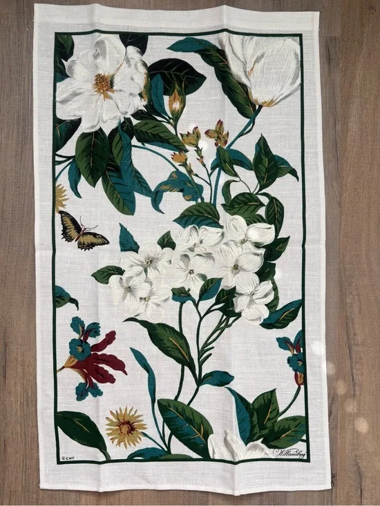 Colonial Williamsburg Floral Magnolia White & Green Botanical Tea Kitchen Towel