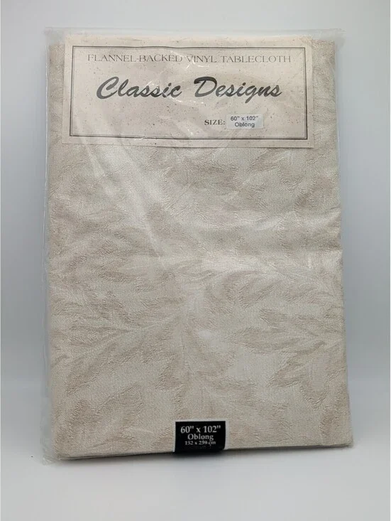 Vintage Sonoma Damask 60”x102”  Vanilla Flannel-Backed Vinyl Tablecloth, NEW