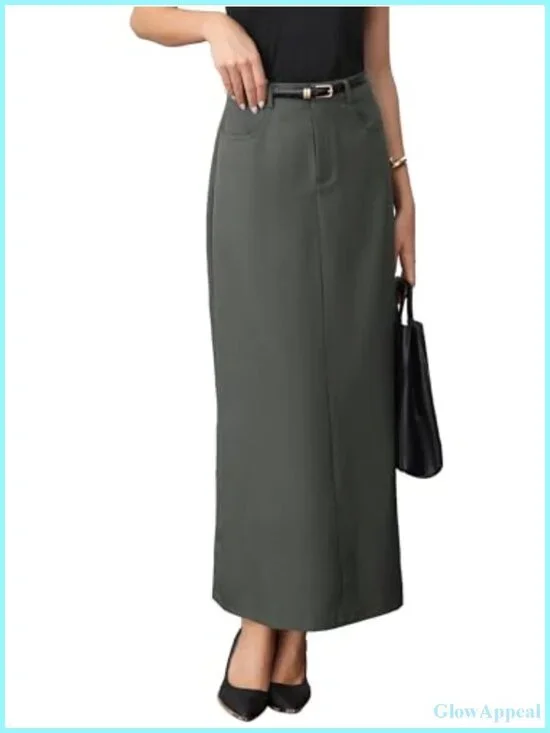 High Waist Pencil Skirt with Pockets | Work Office Maxi Skirt