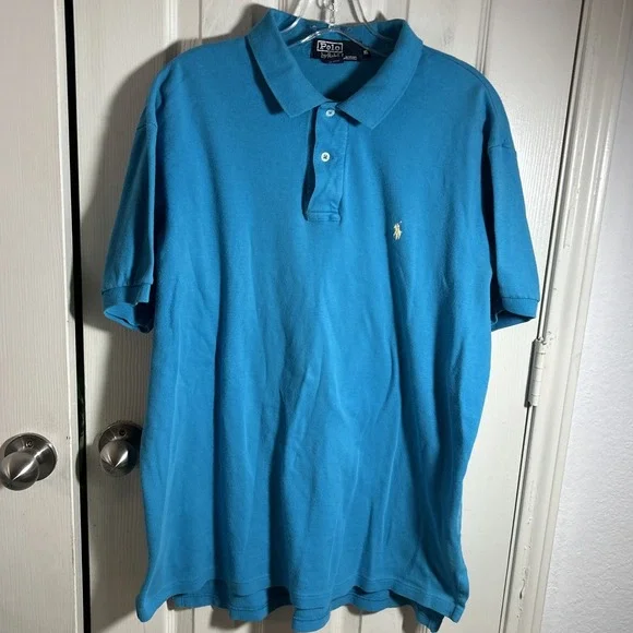 Vtg Polo Ralph Lauren Polo Shirt Mens XL Teal Blue Cotton Casual Logo