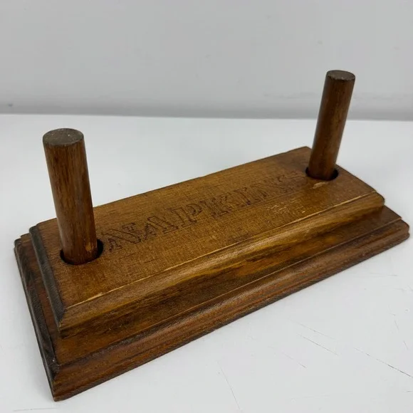 Vintage Wooden Napkin Holder Weighted Two Post Rustic Farmhouse Kitchen Decor‎