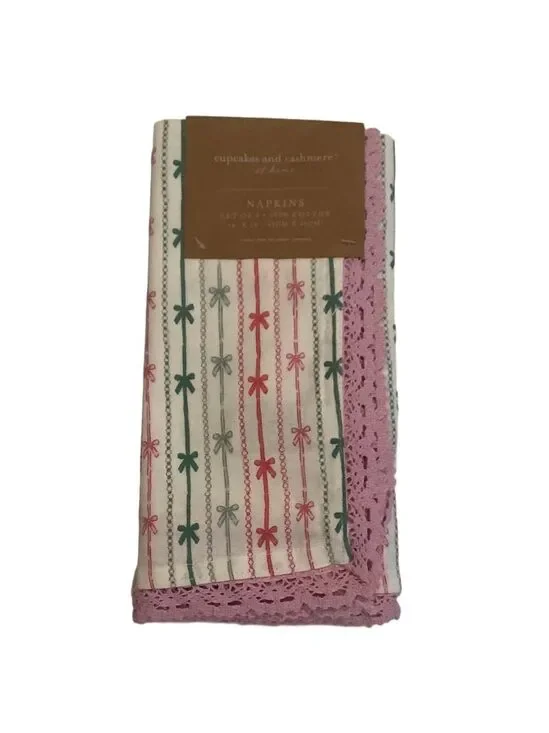 Cupcakes & Cashmere Bows And Beads Set Of 4 Napkins New