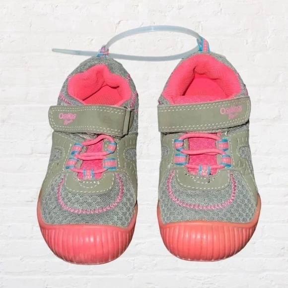 OshKosh Girls Pink‎ Gray Sneakers Size 9 Bumper Toe Hook & Loop