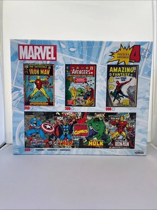 Marvel Classic Comic Cover Puzzle Set - Blue/Red/Yellow/Green