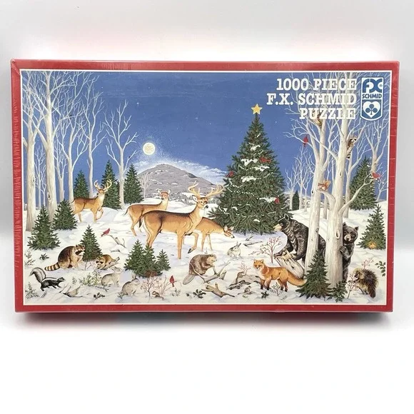 Vintage 1991 FX Schmid Woodland Christmas 1000 Piece Puzzle New Sealed