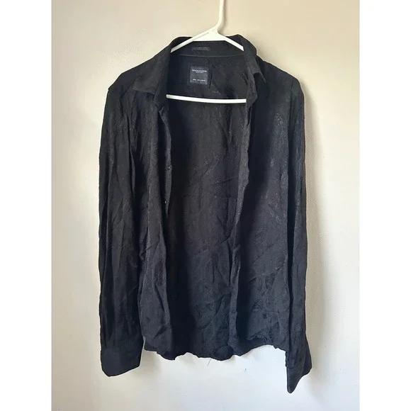 DENIM & FLOWER‎  Black Jacquard Button Down Shirt Mens L Classic Preppy Retro