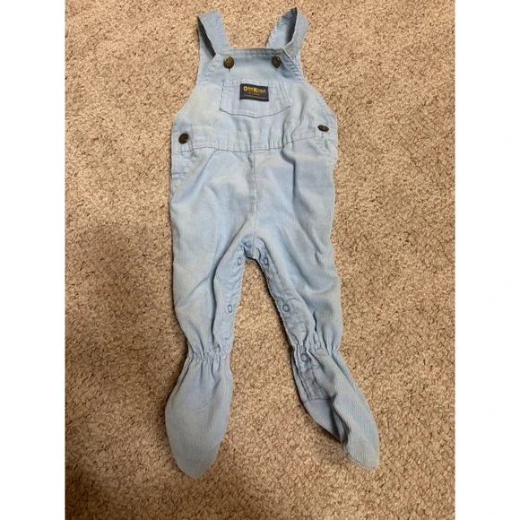 Vintage OshKosh Bgosh Light Blue Corduroy Footed Overalls Baby 6-9 Months USA
