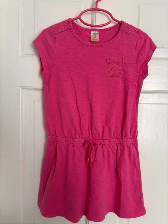 OshKosh B'gosh Bright Pink Eyelet Pocket Drawstring Knit Dress