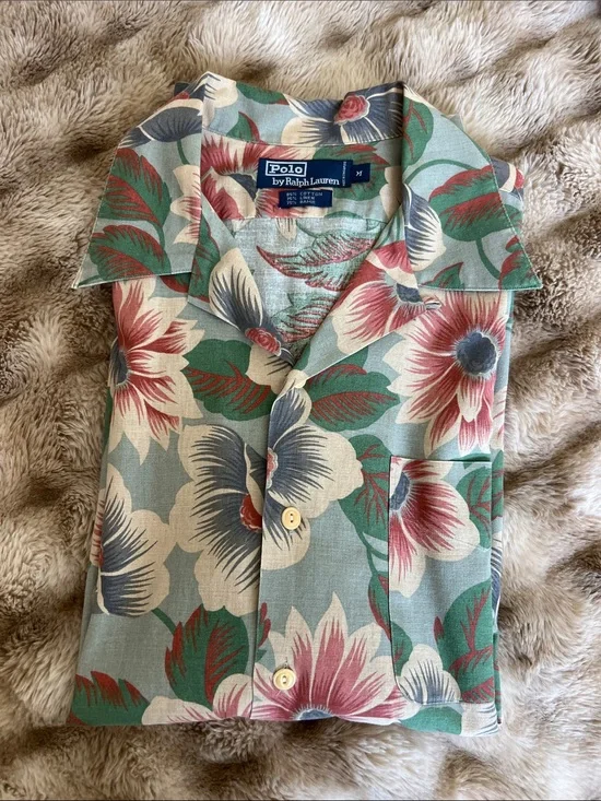 Polo by Ralph Lauren Men's Floral Short-Sleeve Shirt Jacket - Green/Red Floral