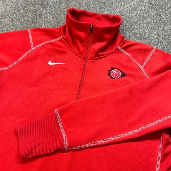 Nike Therma-FIT Mens Large Red Quarter‎ Zip Fleece Pullover 379185-657