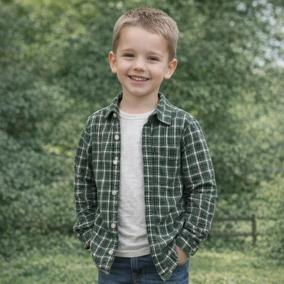 OshKosh B’gosh Boys Plaid Shirt Size 6 Green White Long Sleeve Button-Up