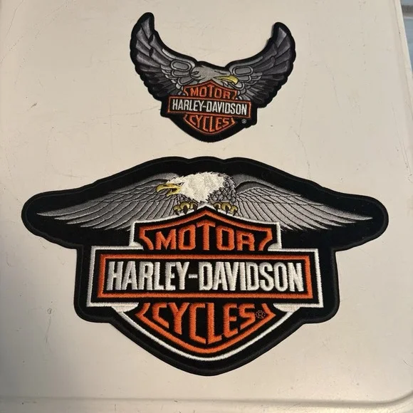 PAIR Harley Davidson MOTOR CYCLES Large PatchES BRAND NEW Eagles Black