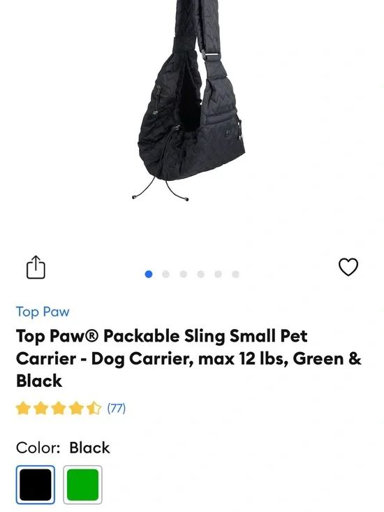 Top Paw Black Packable Sling Pet Carrier - Quilted Shoulder Bag Style