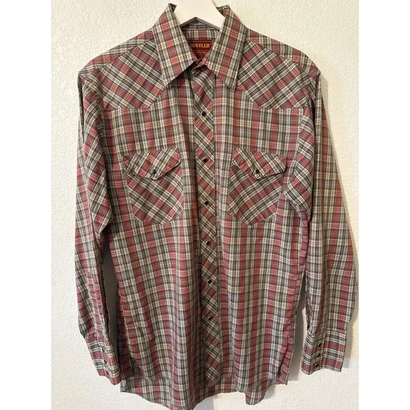 Rustler Western Shirt Men‎ Plaid Long Sleeve Snap Button Up Cowboy Rodeo Medium