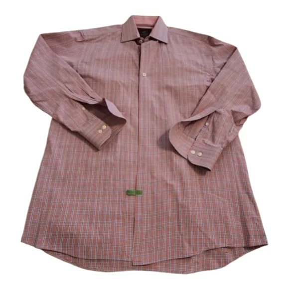 Tattersall London Red Plaid button down shirt men's size 16‎ 32/33