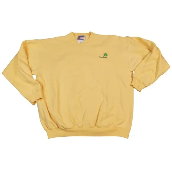 Vintage Ireland Shamrock Hanes PrintProSweatshirt Large Yellow‎ Embroidered 90s