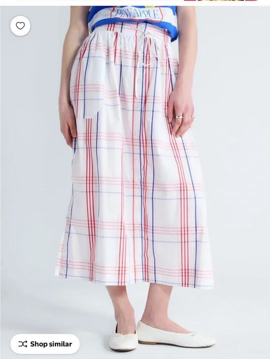 Free assembly White Plaid Button Front Maxi Skirt Size XL