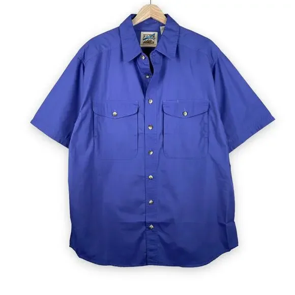 Vintage Travel Smith Mens XL Outdoor Blue Short Sleeve Button Down Shirt NEW