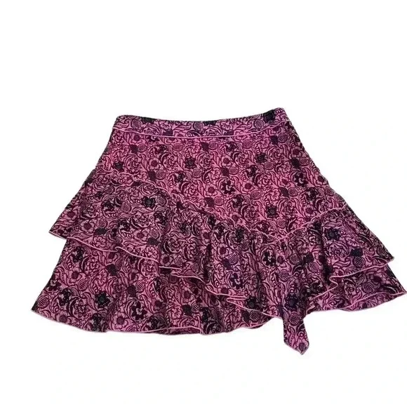 Derek Lam 10 Crosby Floral Ruffle Pink Black Mini Skirt Size 8