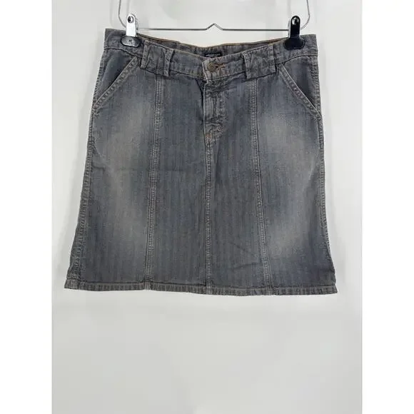 Vintage American Eagle Skirt Womens 8 Gray Blue Denim Jean Stripe Y2K 90s Pocket