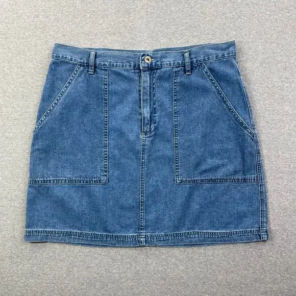 Vintage Old Navy Denim Skirt Womens 14 Blue Jean Pockets Y2K 90s Retro Preppy