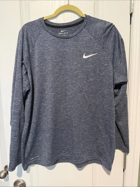 Nike Dri-FIT UPF 40+ Long Sleeve Performance Shirt Blue Heather Size Large
