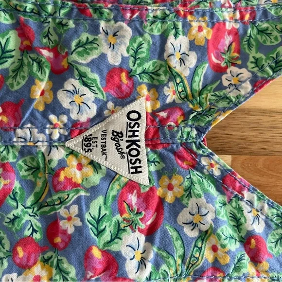 OshKosh B'gosh Floral Tomato Print Kids Overalls - Red, Green, Yellow, Blue