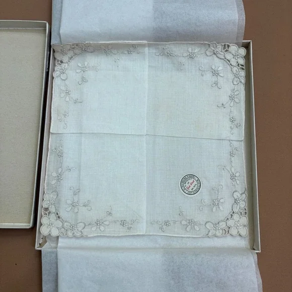 Vintage York Street Handkerchief Hand Made Madeira Linen Embroidered NOS Bridal