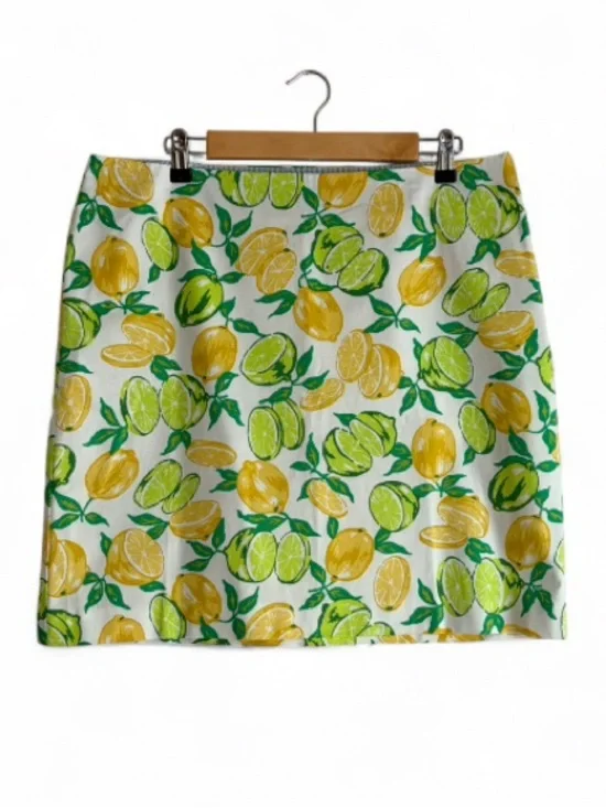 Talbots Citrus Print Cotton Blend Side Zip Mini Skirt Size 14