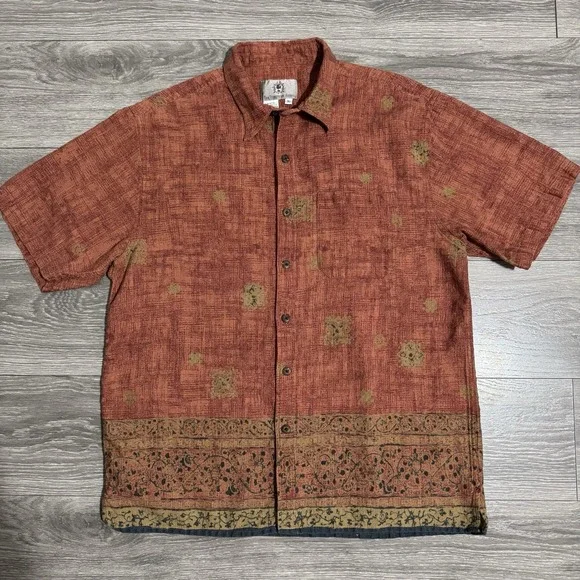 The‎ Territory Ahead Mens Cotton XL Short Sleeve Button Up Tribal Print Orange
