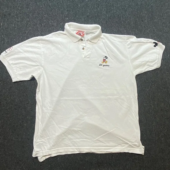 Mickey Inc Vintage 90s Men M Disney World 25 Years Epcot Polo Shirt White Cotton
