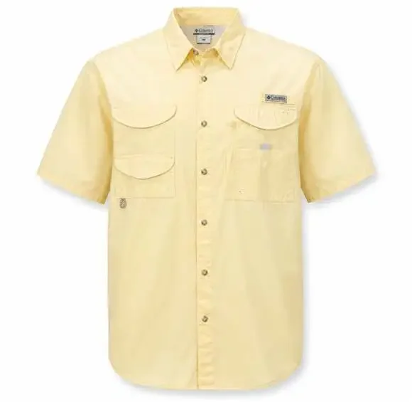 Columbia PFG Fishing Shirt Men XXL Yellow Vented Mesh Utility Short Sleeve