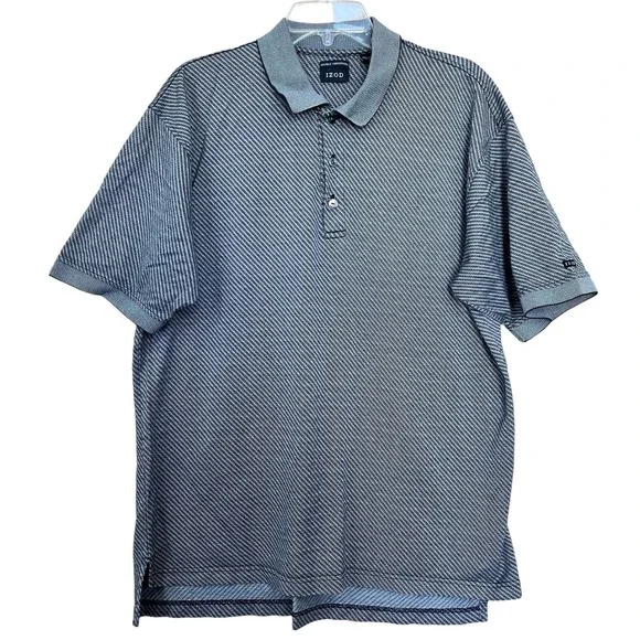 IZOD Polo Shirt Mens XL Gray Diagonal Stripe Double Mercerized Country Club Golf
