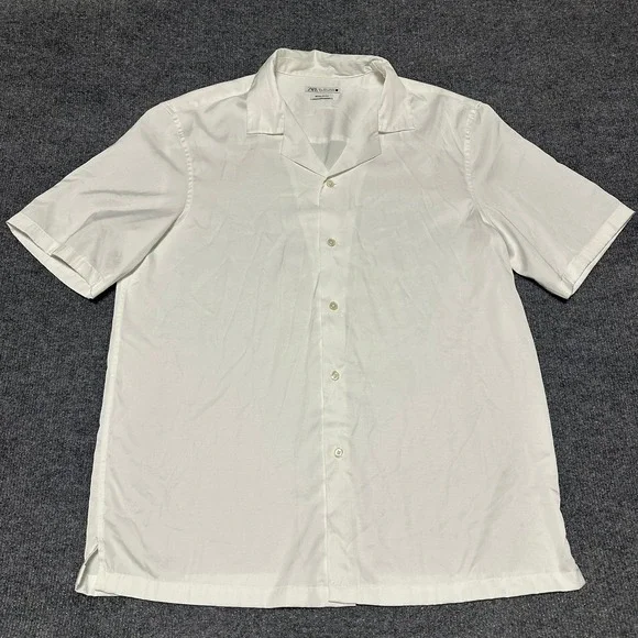 Zara Mens Regular Fit Short Sleeve Button Down Shirt White Large