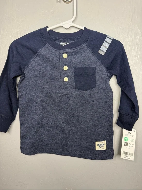 Bundle of 2 OshKosh B'gosh Navy Two-Tone Long-Sleeve Henley Tee