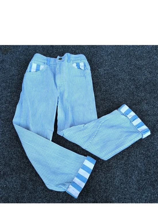 Vintage Osh Gosh Pants Boys 6 Blue Striped Corduroy Cotton USA Toddler Cuffed