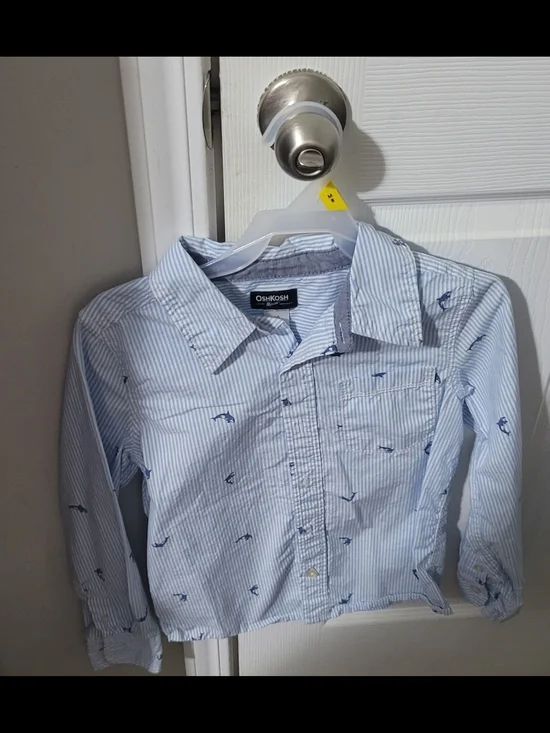 OshKosh Light Blue and White Striped Shirt with Navy Whale Print