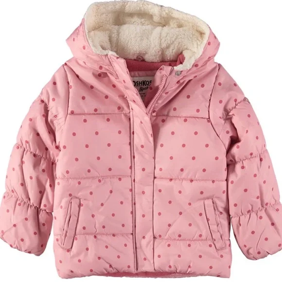NWT Osh Kosh Hooded Pink Insulated Polka dot Jacket size 3T