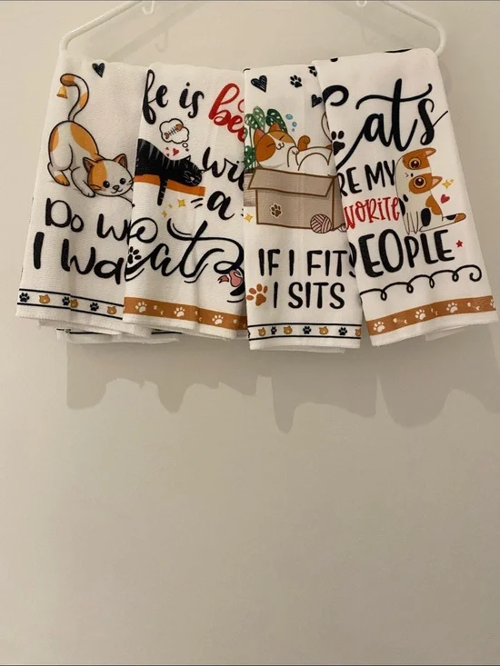 NWOT Cat Themed Dish Towels Set Of Four