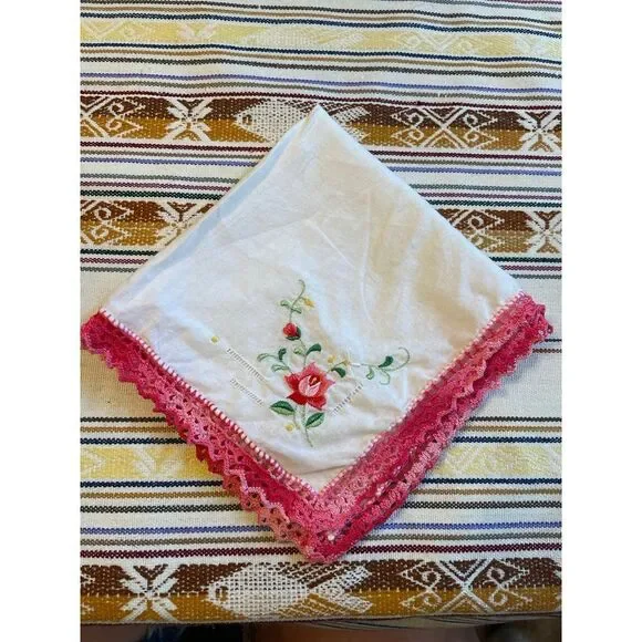 Vintage napkin‎ embroidered flower
