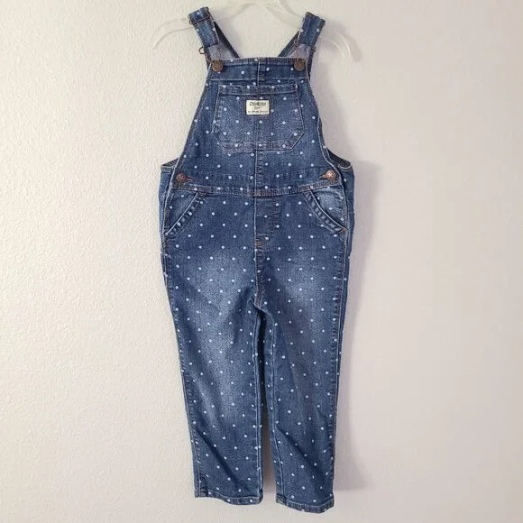 OshKosh B’gosh Polka Dot Denim Overalls Blue Toddler Size 4T