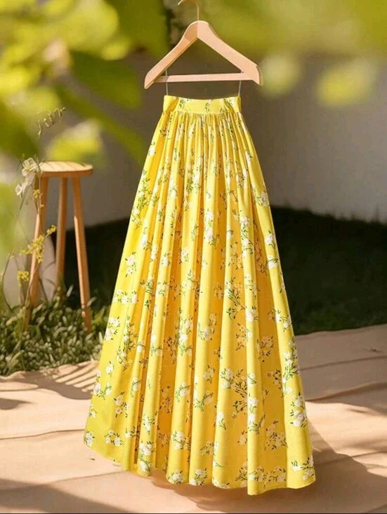 BRAND NEW ** Yellow Floral Maxi Skirt - Women's Summer Skirt