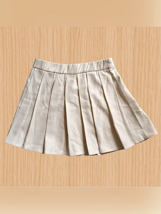 Cream Pleated Skater Mini Skirt
