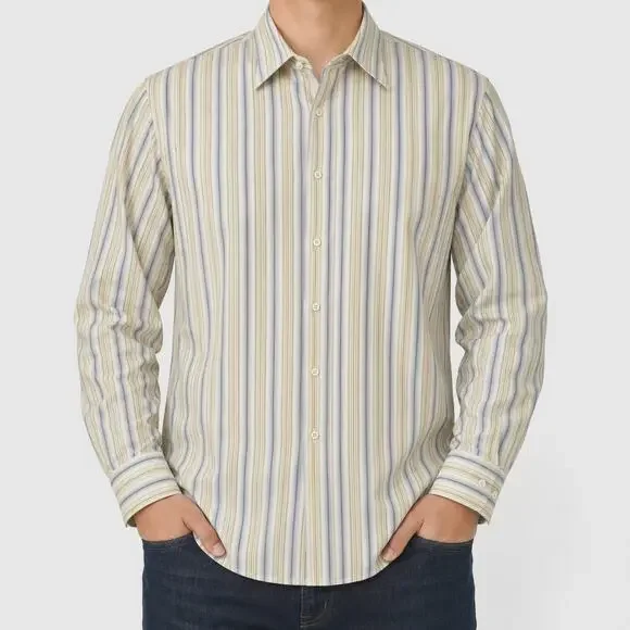 Tommy Bahama Indigo Palms Shirt Mens XL Yellow Blue Striped Cotton Button-Up
